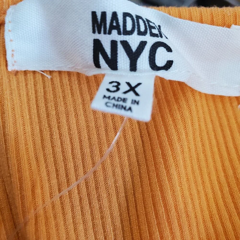 Women's 2X Orange Dress Madden NYC Asymmetrical Neckline Shirred Side Cut Out - Picture 10 of 14